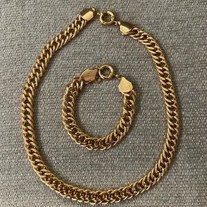 Elegant Gold Chain Necklace and Bracelet Set
